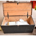 A Victorian painted pine twin handled travel trunk/chest with iron fittings, 109.5 x 49.5 x 48cm,