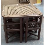 A teak table and four chairs constructed from the timber removed from the HMS Ajax, plaque now lost,