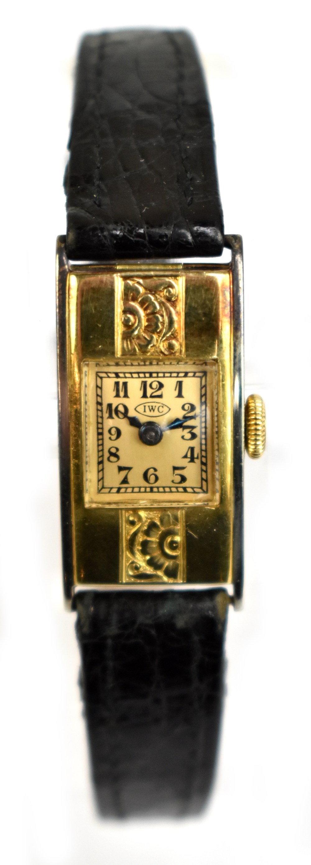 INTERNATIONAL WATCH CO; a lady's 18ct yellow gold Art Deco design wristwatch with rectangular case