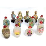 WITHDRAWN - Twelve modern Chinese snuff bottles contained within three boxes.