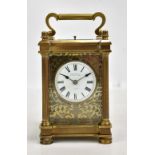 RICHARD & CO; a mid-to-late 19th century brass-cased repeating carriage clock, the enamel dial set