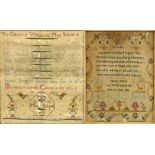 An early 19th century sampler inscribed 'The Children of William and Mary Ireland, Mary Ireland