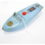 SUTCLIFFE; a tinplate model boat with 'Comet' and manufacturer decals in light blue, playworn.