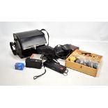 A small group of cameras and related equipment including a cased Polaroid Colorpack 80, Pentax ME-