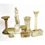 Eight pieces of reconstituted garden ornamentation comprising a figure of Venus de Milo, a