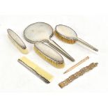 WMF; a five piece silver plate mounted dressing table set comprising mirror, hairbrush, two