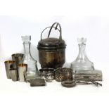 A small quantity of silver plate including an unusual patent ice bucket with swivel hinged lid,
