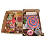 A group of vintage board and card games including Halma, Tell Me, various sets of playing cards,