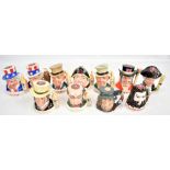 Eleven Royal Doulton small sized decanters with the majority for Jim Beam bourbon whisky with