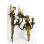 Two brass wall lights, length 54cm and 40cm.