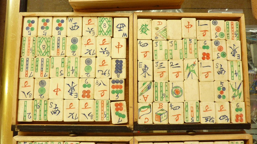 A Chinese Mah-Jong set with bone and bamboo tiles in wooden case and a rule set.Additional - Image 3 of 5