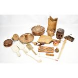 A collection of predominantly 18th and 19th century treen including biscuit or shortbread moulds,