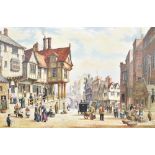 STEVEN SCHOLES (born 1952); oil on canvas, 'Bridge Street, Chester 1852', titled verso, signed lower
