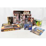 A group of boxed Star Wars toys and memorabilia including a chess set, 'Dewback & Stormtrooper' (
