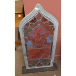 A 19th century leaded stained glass panel in wooden frame, height 89cm.Additional InformationCrudely