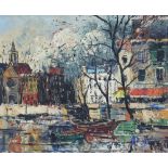 CLEMENT VAN VLAARDINGEN (Dutch, 1916-1972); oil on canvas, Continental harbour scene, signed, 50 x