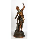 A decorative spelter figure of a female representing Industry, height 63cm.