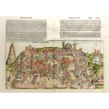 SCHEDEL, HARTMANN; 'Destruccio Iherosolime', a late 15th century hand coloured woodcut depicting