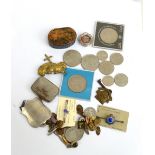 A group of collectors' items including a snuff box, WWII RAF silver and enamelled sweetheart