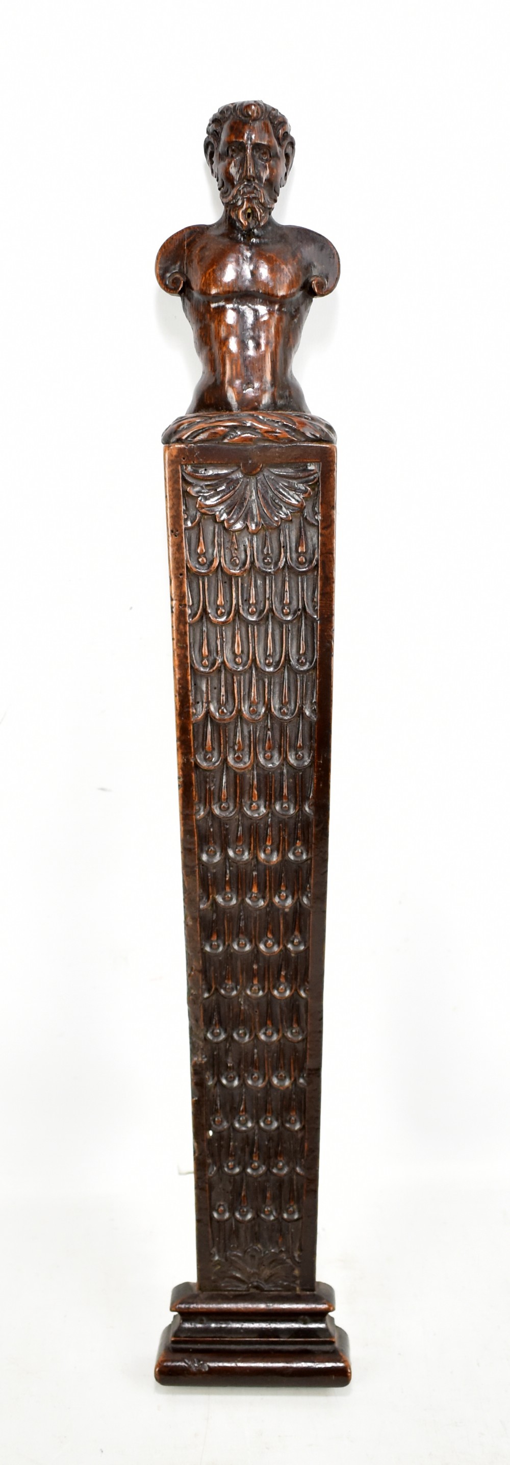 A late 17th century Italian carved walnut and oak capital with fishscale incised decoration