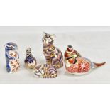 ROYAL CROWN DERBY; six paperweights, all with gold plugs, four boxed including pheasant and kitten.