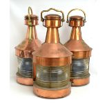 TELFORD, CRIER & MACKAY LTD; a pair of copper brass-mounted maritime starboard lamps, each bearing