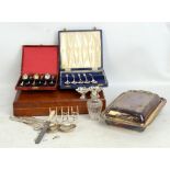 A quantity of silver plate including boxed fish knives and forks, German hallmarked teaspoons, boxed