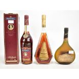 MARTELL; a bottle VSOP Medallion old fine cognac in carton, a litre bottle of Bisquit VSOP cognac