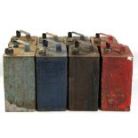 Eight early/mid 20th century fuel cans including Shell, Esso, Pratts etc, heavily worn (8).