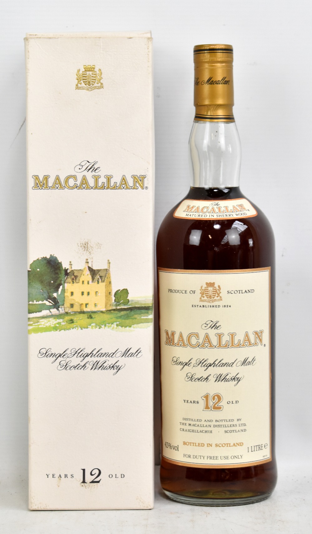 THE MACALLAN; a single bottle of 12 Years Old single Highland malt Scotch whisky, 43% 1ltr, in