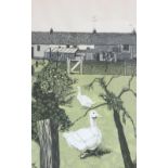 BARBARA ROBERTSON (194-2018); a signed limited edition coloured print 'Back Garden Geese', signed,