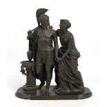 AFTER HUZEL; a bronze classical figure group on an oval plinth base, height 36cm.
