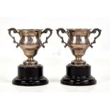 BARKER BROS SILVER LTD; a pair of George V hallmarked silver miniature 'Edwin Jones Memorial Cup