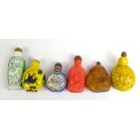 WITHDRAWN - Six Chinese snuff bottles including a yellow ground example with grasshopper to each