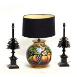 A pair of table lamps modelled as pine cones and a painted lamp (3).