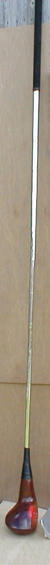 A giant golf club wood with fluted steel shaft, approx length 360cm.