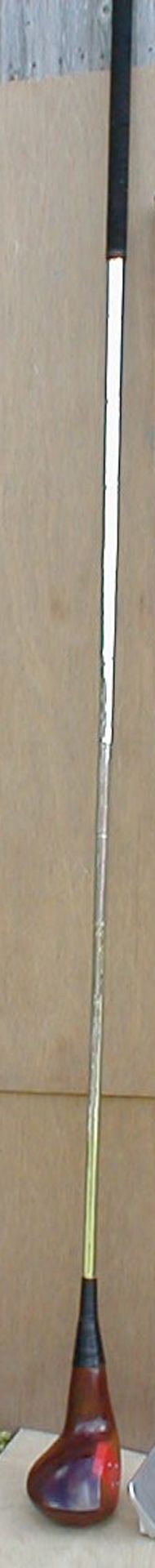 A giant golf club wood with fluted steel shaft, approx length 360cm.