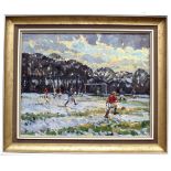 EDWIN V FORREST RCA (1918-2002); oil on board entitled 'Saturday Afternoon Match Arrowe Park 1950s',