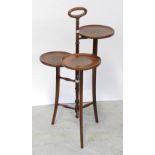 An early/mid-20th century mahogany inlaid three-tier cake/sandwich stand,