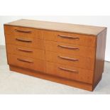 A G-Plan teak twin bank of four drawers in the 'Kelso' pattern, width 142cm.