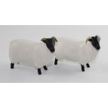 A pair of Beswick black-faced sheep, one finished in gloss, the other in matte, both marked to base,