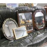 Four mid/late 20th century wall mirrors, one in oak frame with beaded edge, width 61.5cm (4).