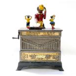 An original late 19th century novelty cast iron money bank, 'Organ Bank', stamped,