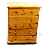 A modern pine chest of five drawers, height 105cm.