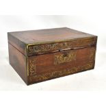 A mid-19th century rosewood and brass inlaid campaign travelling case with mirror to the underside