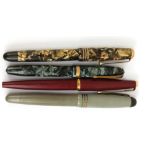 Four vintage fountain pens including two marbled examples (one Truepoint), three with 14ct gold