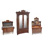 A Victorian three piece bedroom suite comprising wardrobe, wash stand and dressing table (3).