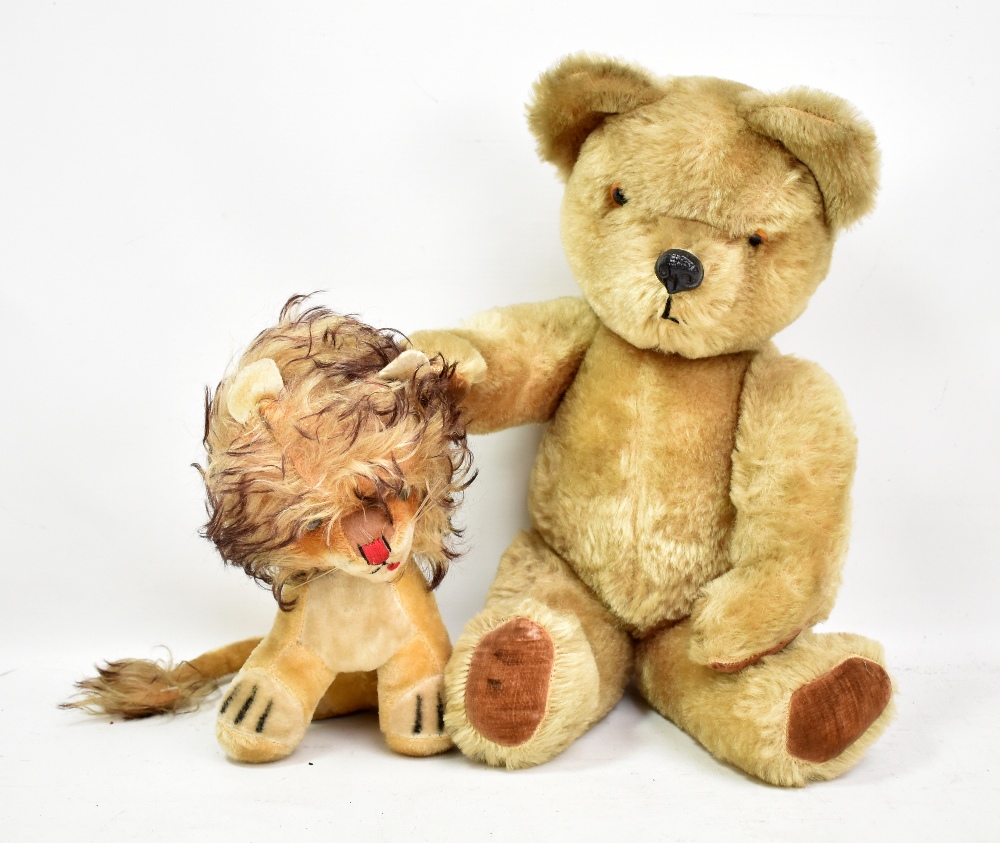 A stuffed lion soft toy and a teddy bear with jointed limbs (2). Additional InformationWear and tear