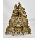 FRANZ HERMLE & SON; a 20th century German brass figural mantel clock surmounted with courting