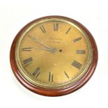 A late 19th century mahogany wall clock with 10 inch brass dial set with Roman numerals inscribed '